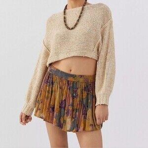 BDG Heathered Cream Oversized Cropped Open Knit Pullover SMALL